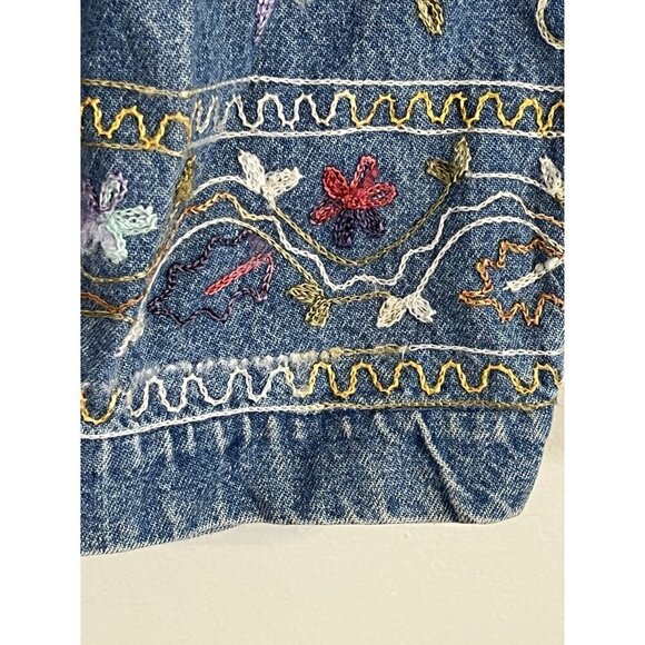 Vintage Floral Denim Jacket XL Blue Embroidery 80s Western Boho Cottagecore Chic - Picture 7 of 12